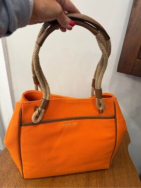 Michael Kors Bright Orange Canvas Rope-Handle Tote